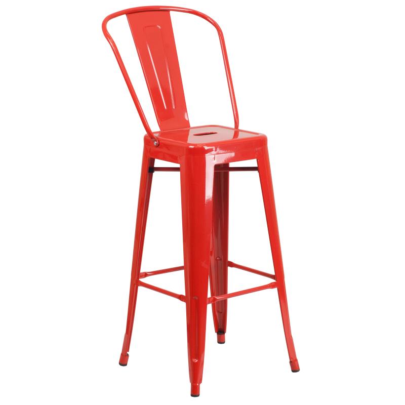 CH-51090BH-2-30CAFE Flash Furniture Caron Commercial Grade 30" Round Red Metal Indoor-Outdoor Bar Table Set with 2 Stools