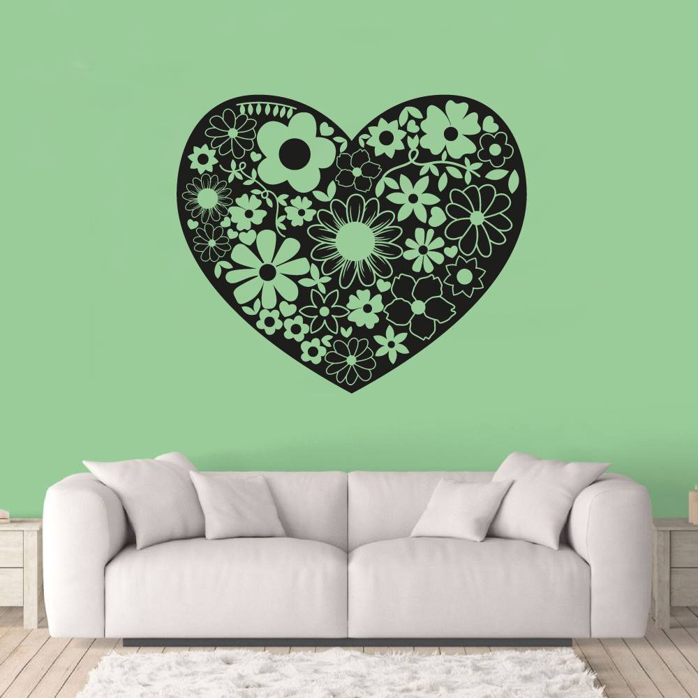 Flowers Floral Vinyl Wall Sticker - Heart & Flower Garden Design