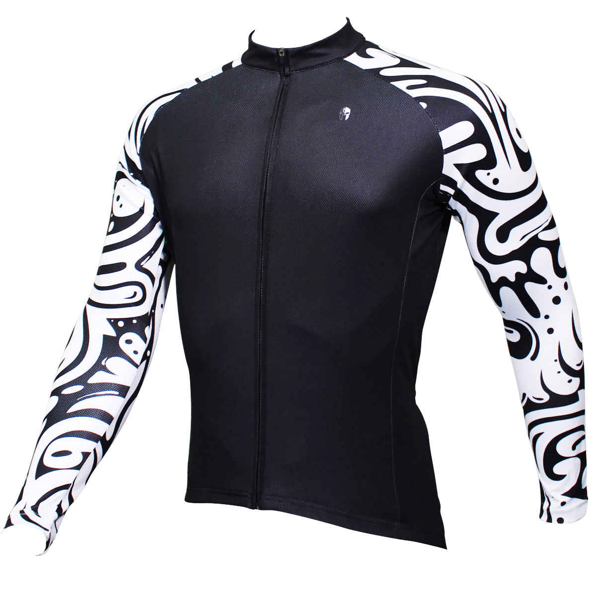Men's Long-sleeved Zebra Pattern Cycling Jersey for Spring and Summer - Black