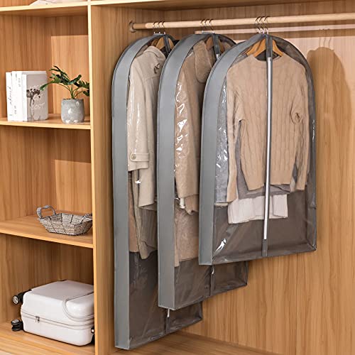 OWNALL Garment Bags for Closet Storage Hanging Clothes 6 Pack, 40” Breathable Clothing Storage with 4” Gusseted
