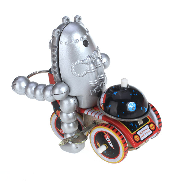 MS013 Baby Robot on Tricycle Bike Bell Retro Clockwork Wind Up Tin Toy Collectible