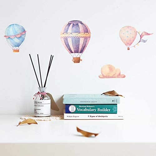 6 Sheets Hot Air Balloon Kids Wall Decals - Removable Vinyl Stickers for Nursery, Living Room, Kitchen, Office
