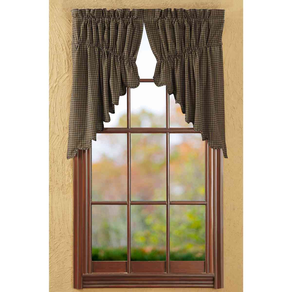 Kettle Grove Scalloped Plaid Prairie Swag Curtains - Set of 2