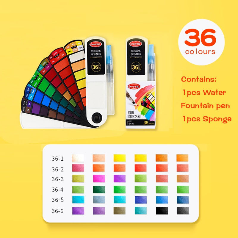 Portable 18/24/36/42 Colors Solid Watercolor Paint Set with Water Pen for Beginner Painting Artist Art Craft Supplies