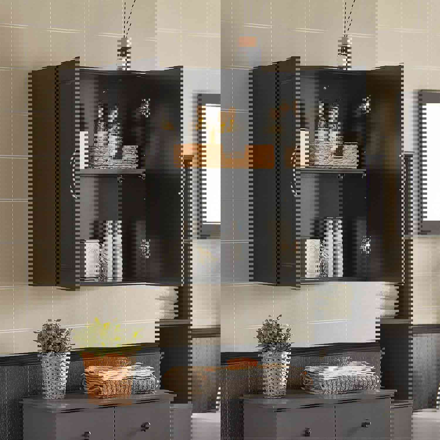 Modern Kitchen Bathroom Wall Cabinet with Adjustable Shelf - FRG231-SCH