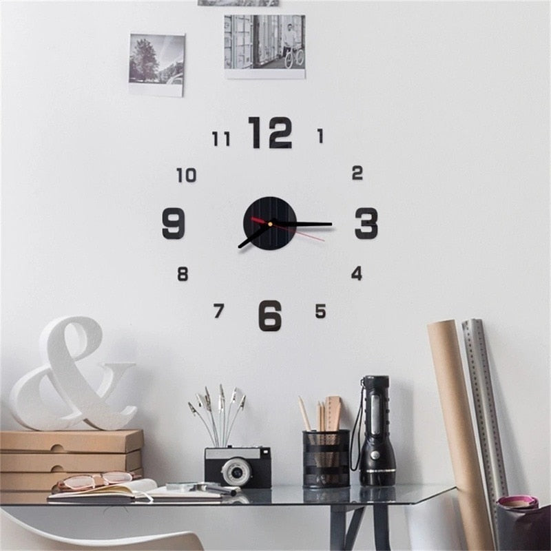 Mini Home Wall Clock 3D DIY Acrylic Mirror Stickers for Modern Living Room Decor