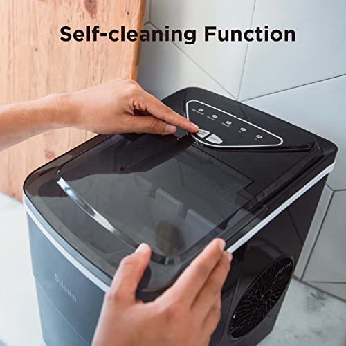 Silonn Ice Makers Countertop, 9 Cubes Ready in 6 Mins, 26lbs in 24Hrs, Self-Cleaning Ice Machine with Ice Scoop and Basket