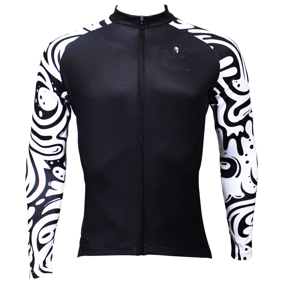 Men's Long-sleeved Zebra Pattern Cycling Jersey for Spring and Summer - Black