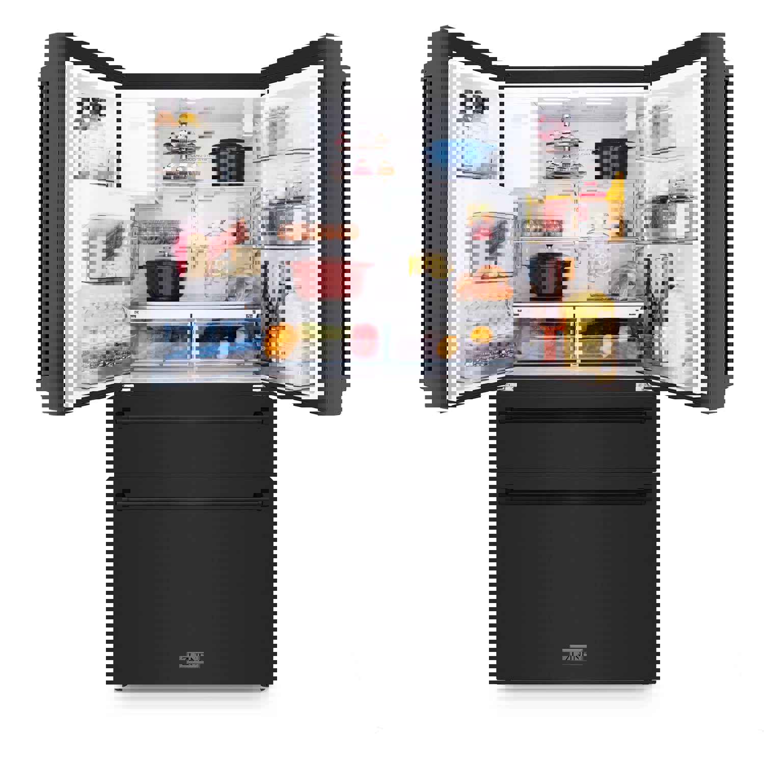 ZLINE 36-Inch 21.6 cu. ft Freestanding French Door Refrigerator with Water and Ice Dispenser in Fingerprint Resistant Black Stainless Steel