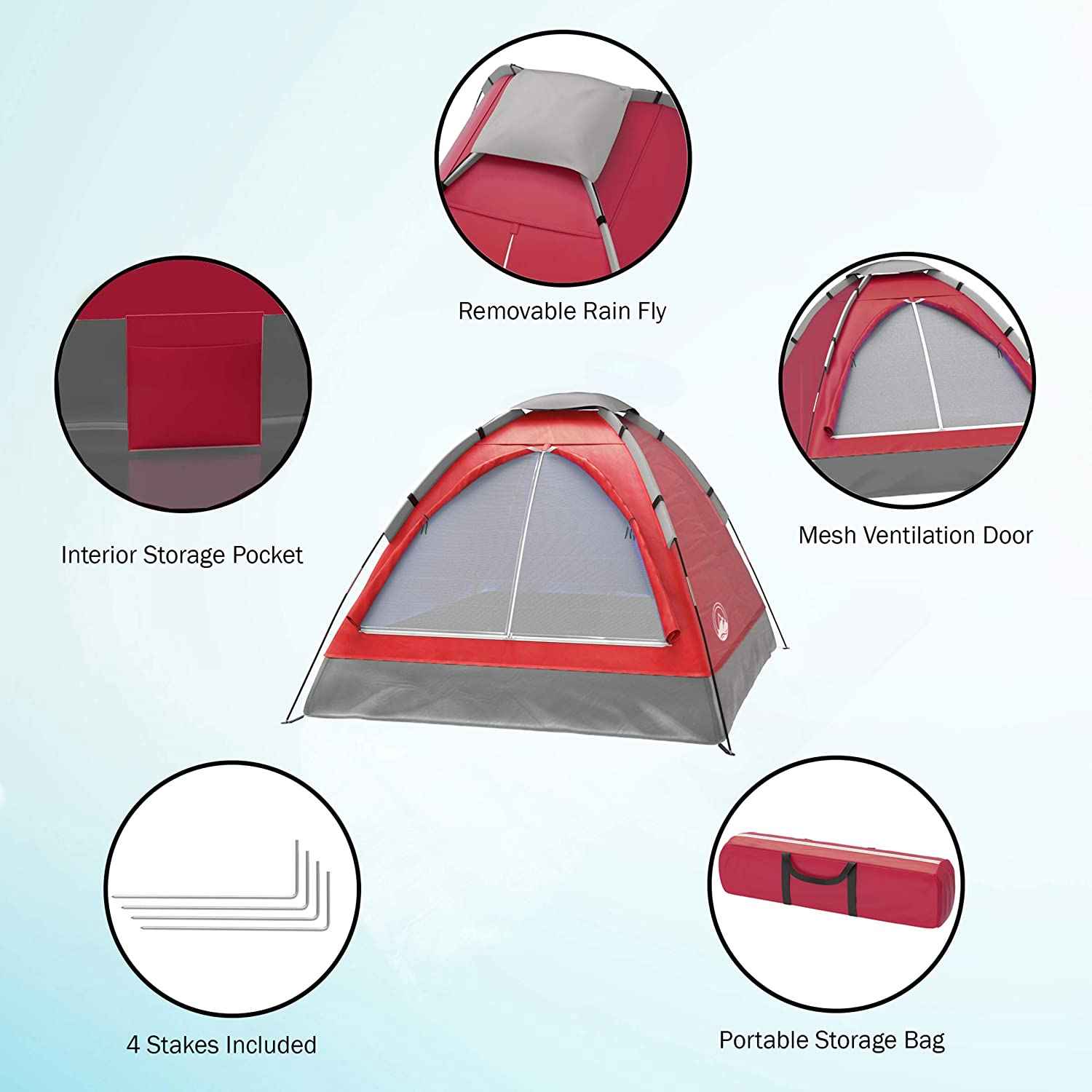 2-Person Dome Tent for Camping by Wakeman Outdoors - Lightweight & Waterproof (Red)