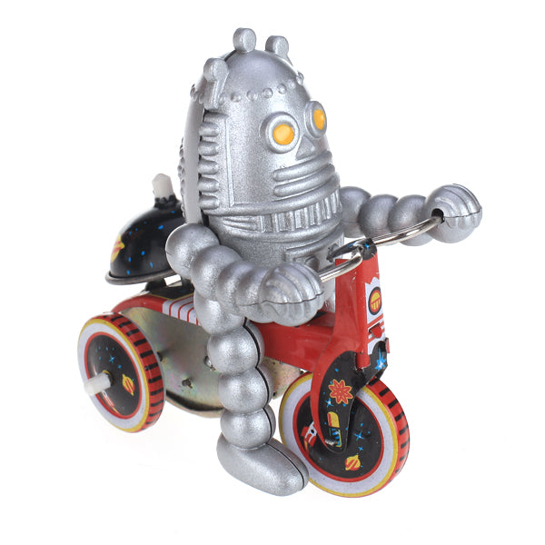 MS013 Baby Robot on Tricycle Bike Bell Retro Clockwork Wind Up Tin Toy Collectible