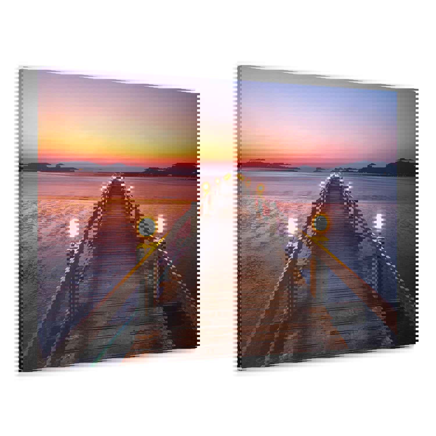 Sunset Wooden Bridge Lake View Nature Wilderness Photography Canvas Wall Art