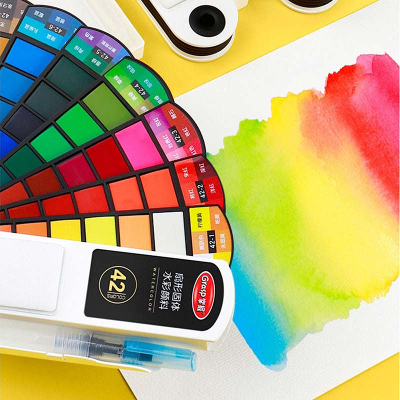 Portable 18/24/36/42 Colors Solid Watercolor Paint Set with Water Pen for Beginner Painting Artist Art Craft Supplies