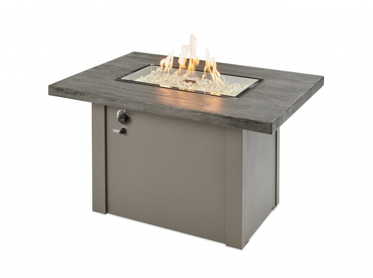 The Outdoor GreatRoom Company Stone Grey Havenwood Rectangular Gas Fire Pit Table with Grey Base