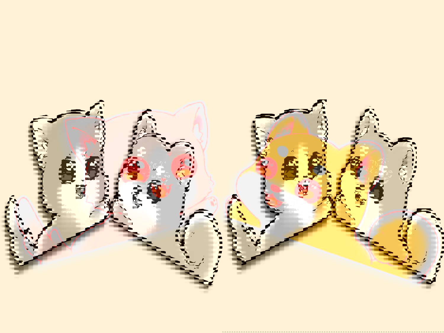 Shiba Waving & Cat Waving Peeker Sticker - Light Reflective, Waterproof Decal for Cars, Laptops & More
