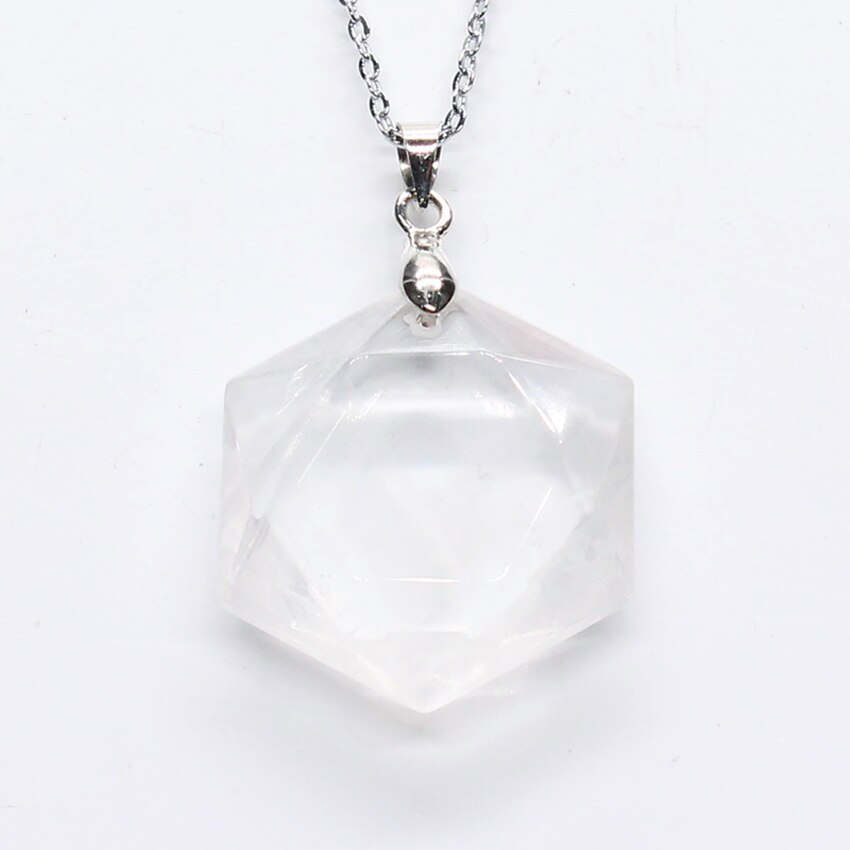 Natural Gnergy Gemstone Silver Plated Healing Rock Crystal Hexagon Pendant