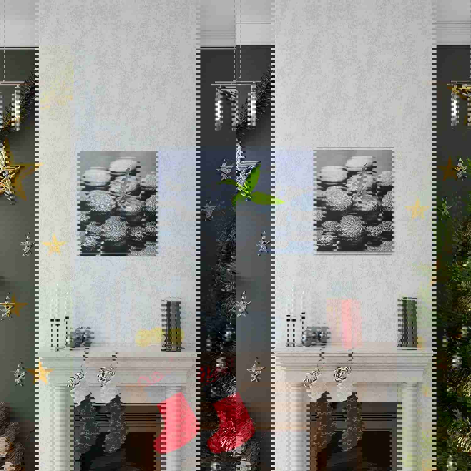 Bamboo on Zen Stones Forest Floral Nature Photography Canvas Wall Art for Home Decor