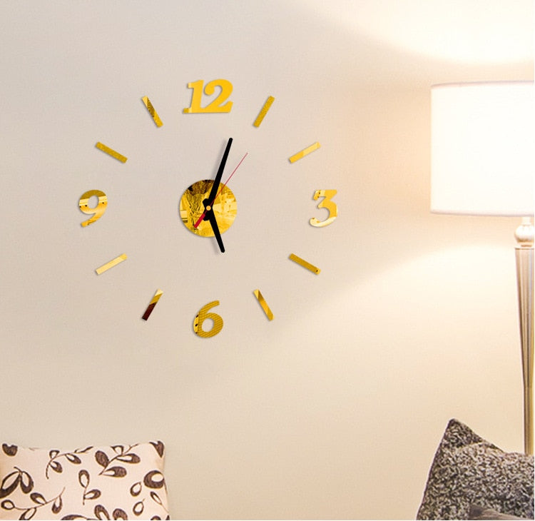 Mini Home Wall Clock 3D DIY Acrylic Mirror Stickers for Modern Living Room Decor