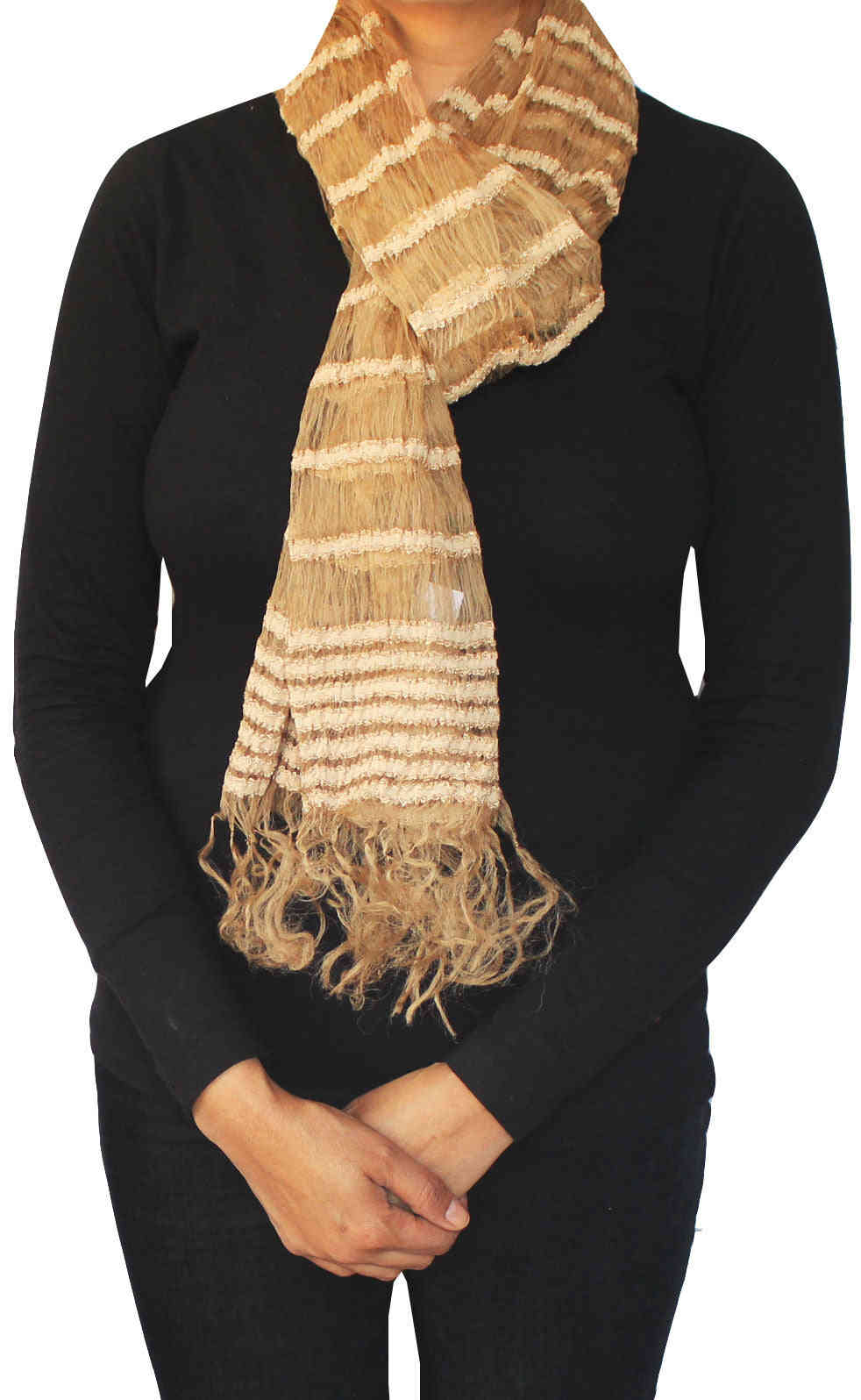 Indian Silk Scarf for Women - Elegant Fashion Accessory (Brown, 66 x 16 inches)