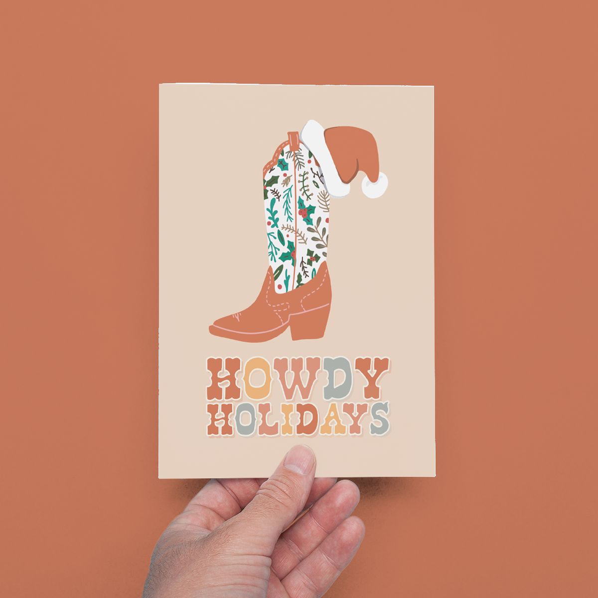 Howdy Christmas Holiday Cowboy Boot Greeting Card