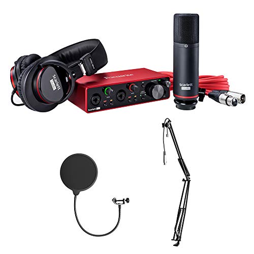 Focusrite Scarlett 2i2 Studio 3rd Gen USB Audio Interface Bundle with Microphone, Headphones, Boom Arm & Pop Filter