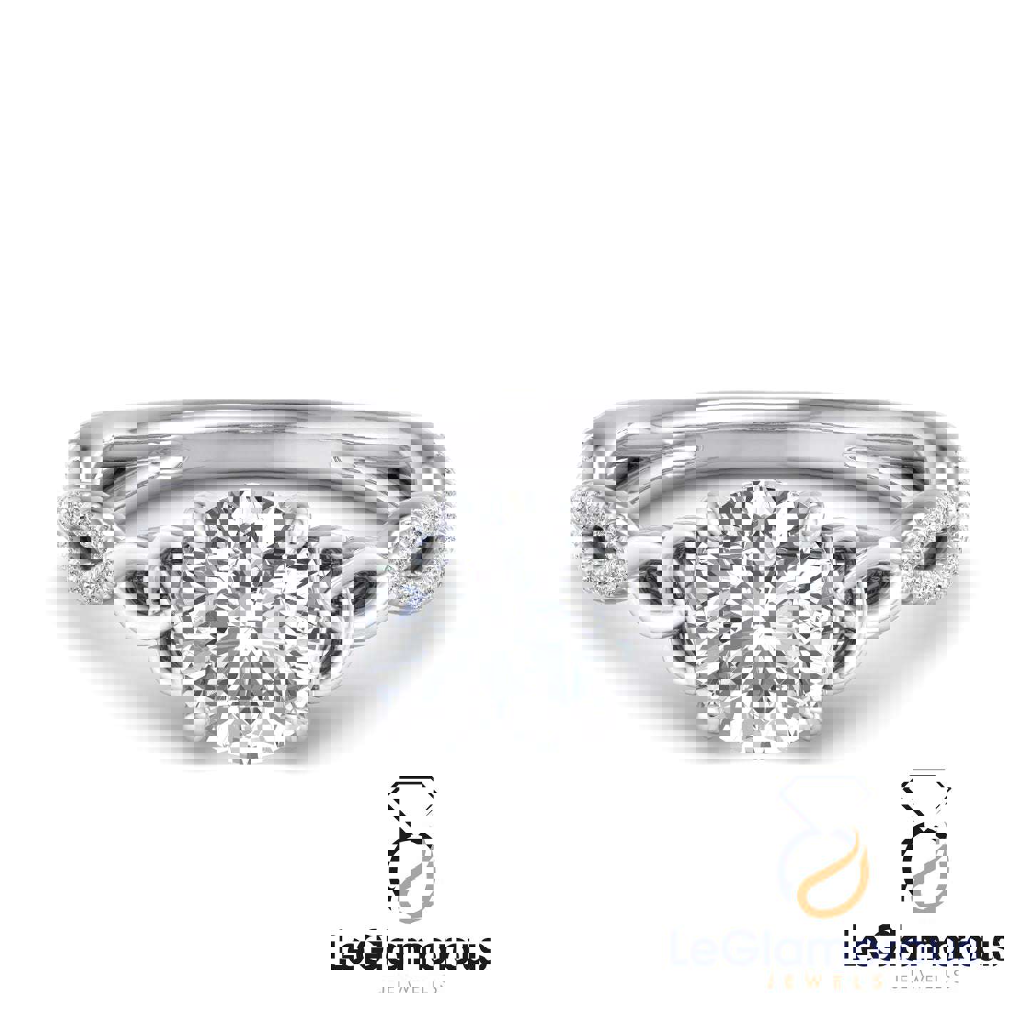 Hidden Halo Round Cut Pave Style Lab Grown Diamond Engagement Ring