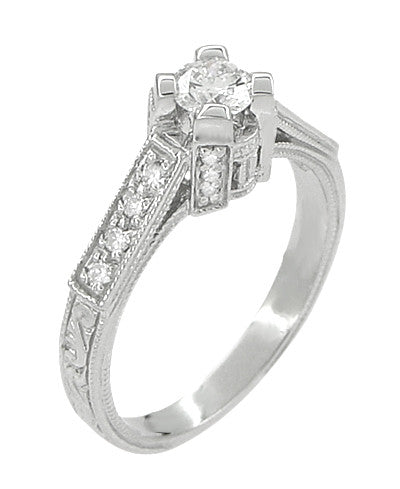 Art Deco 1/3 Carat Diamond Castle Engagement Ring in Platinum