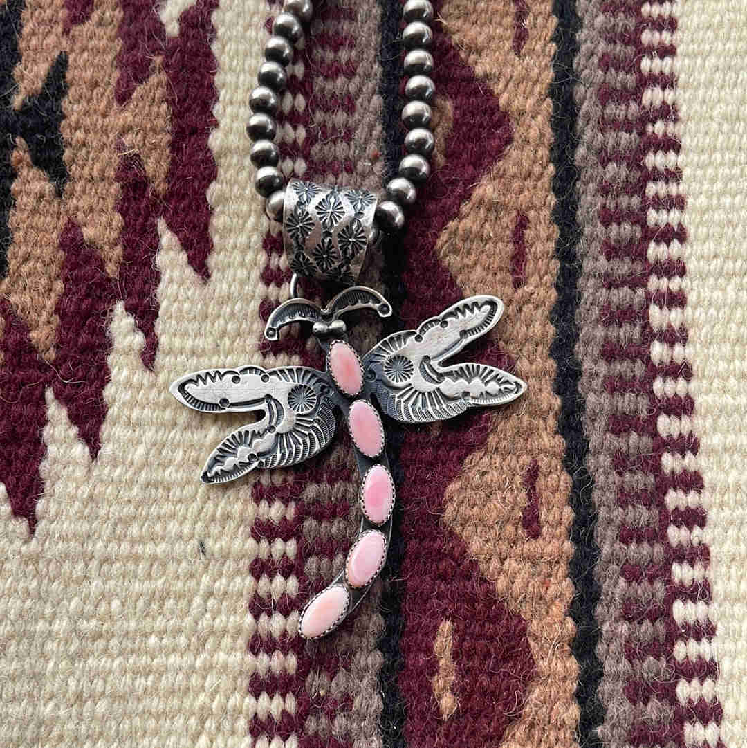 Navajo Pink Conch & Sterling Silver Dragonfly Pendant