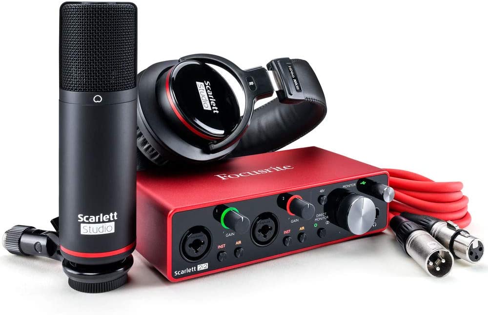 Focusrite Scarlett 2i2 Studio 3rd Gen USB Audio Interface Bundle with Microphone, Headphones, Boom Arm & Pop Filter