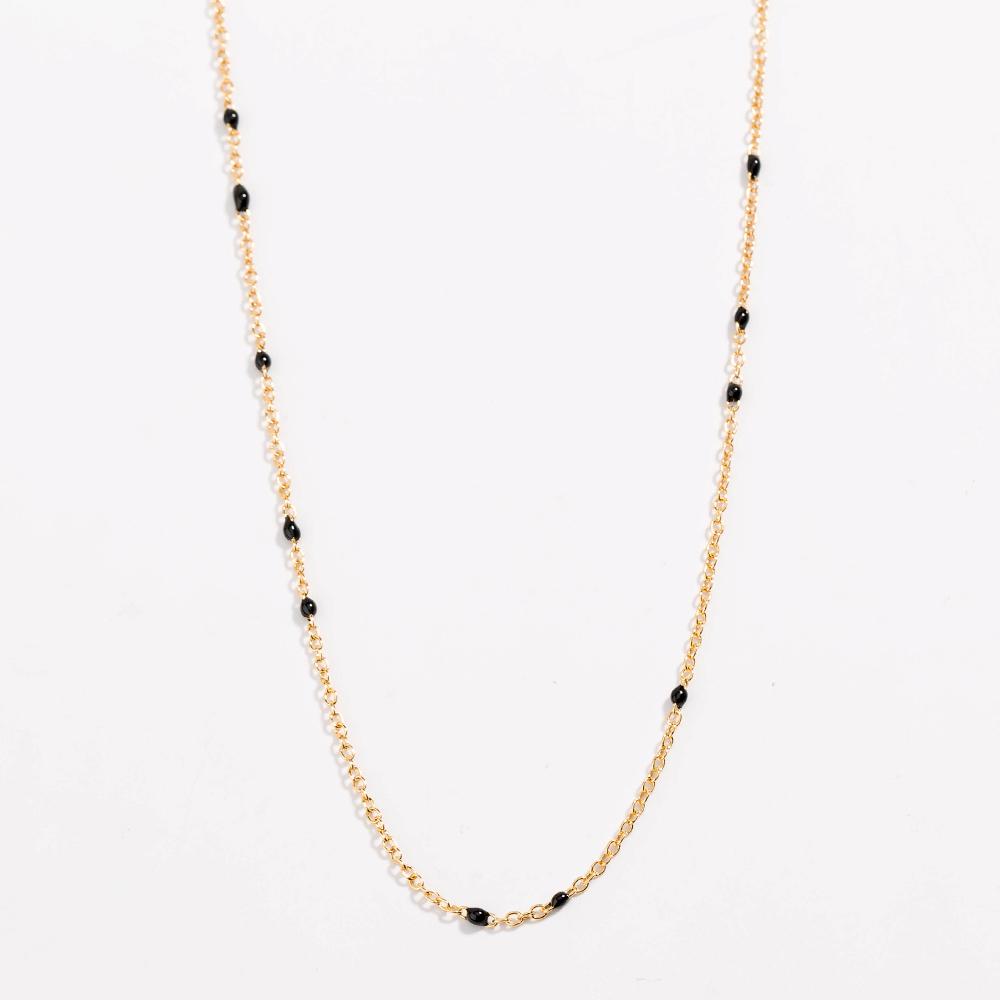 Dainty Black Onyx Layered Necklace for Women - Gold Plated Link Chain Pendant Jewelry with Extender