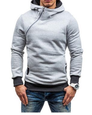 2021 Brand Hoodie Oblique Zipper Solid Color Hoodies for Men