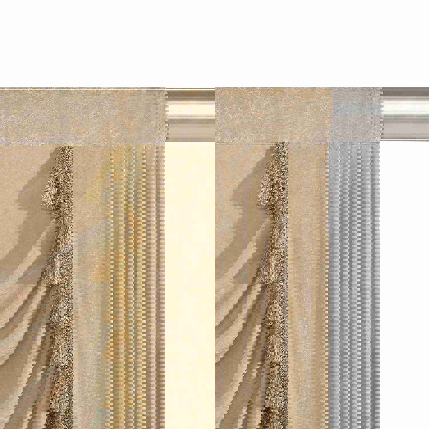 Beige Chenille Swag Valance with Beads and Tassels