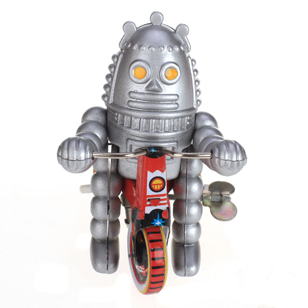 MS013 Baby Robot on Tricycle Bike Bell Retro Clockwork Wind Up Tin Toy Collectible