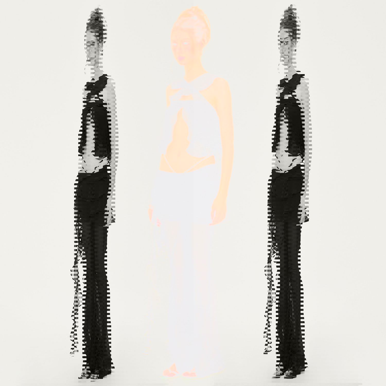 Jeanne Ruffled Chiffon Strapless Tank in Black