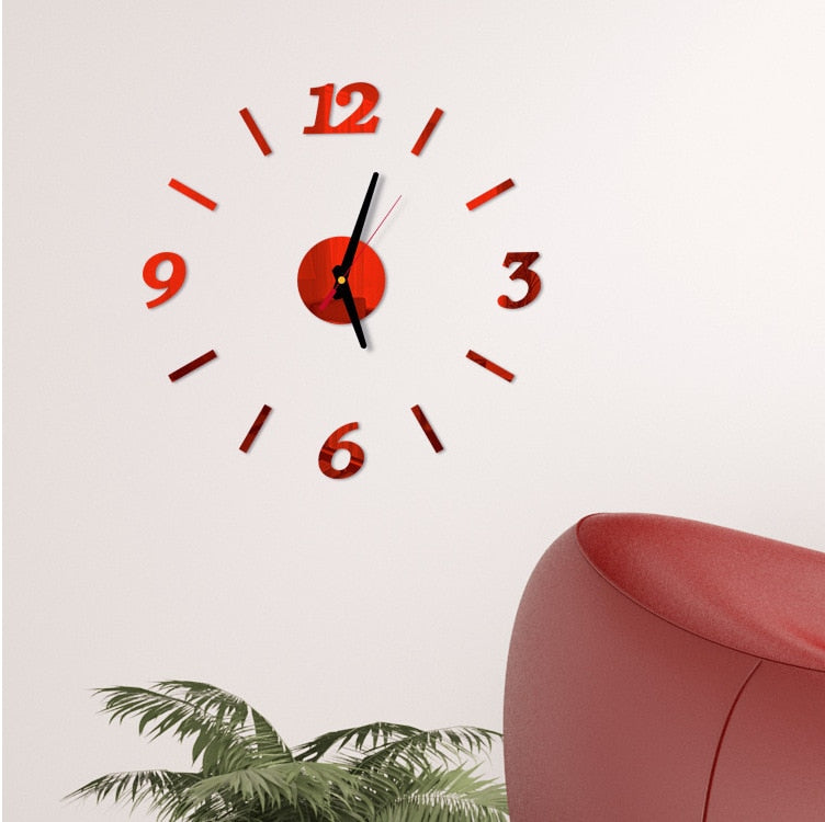 Mini Home Wall Clock 3D DIY Acrylic Mirror Stickers for Modern Living Room Decor