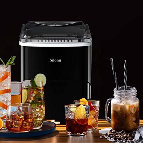 Silonn Ice Makers Countertop, 9 Cubes Ready in 6 Mins, 26lbs in 24Hrs, Self-Cleaning Ice Machine with Ice Scoop and Basket