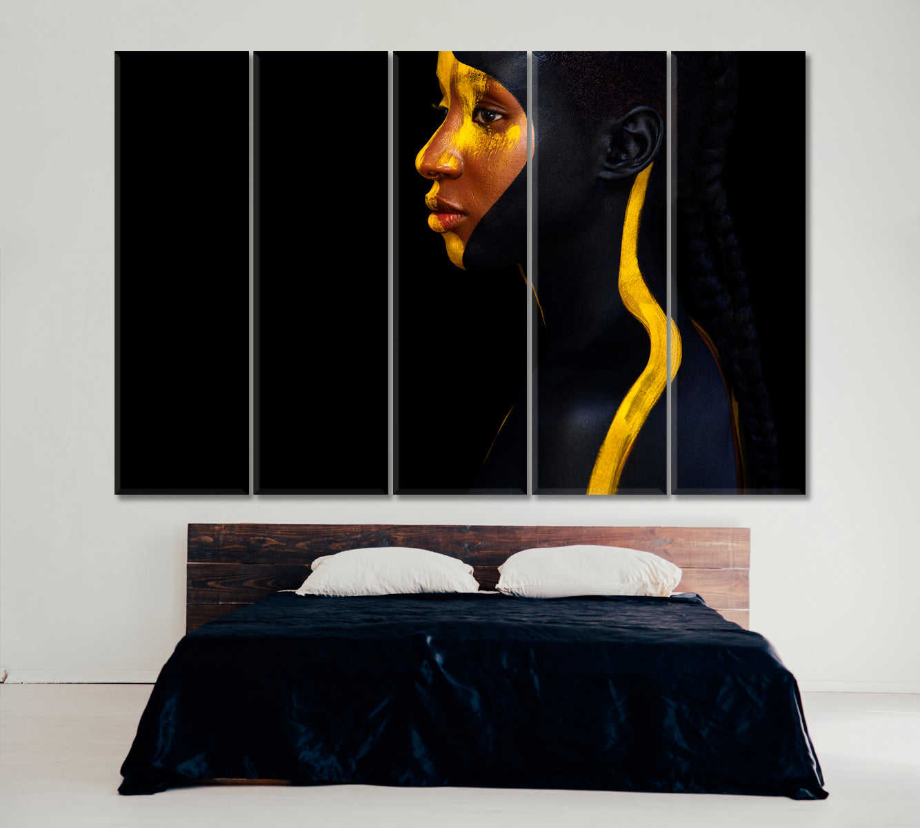 Young African Woman Canvas Print Art with Black and Yellow Body Art