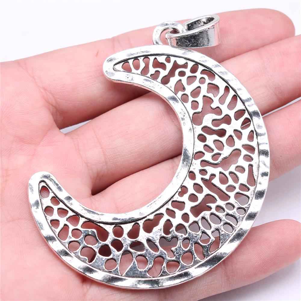 WYSIWYG 1pcs Charms 83x63mm Big Moon Charms Pendant For Jewelry Making DIY Jewelry Findings Antique Silver Color Pendant