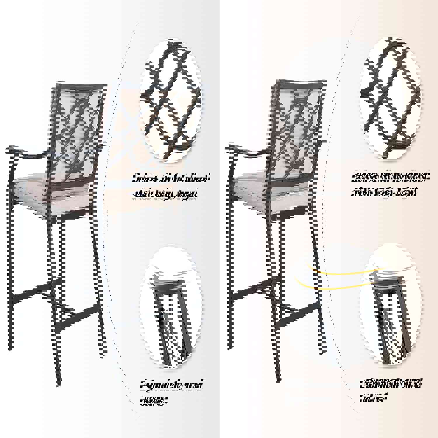 Outdoor 5 Pieces Patio Bar Height Dining Set with Square Steel Table and Bar Stools