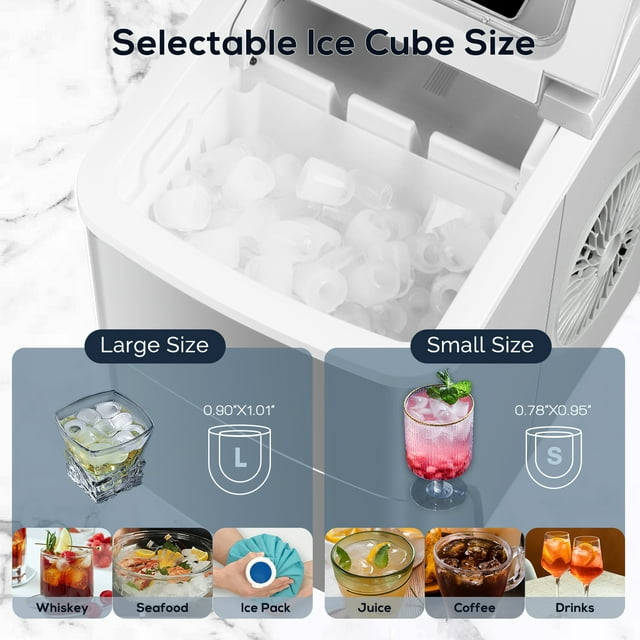 KISSAIR Countertop Ice Maker Machine - Portable, Fast Ice Making, 26 lbs/24 Hrs, Grey
