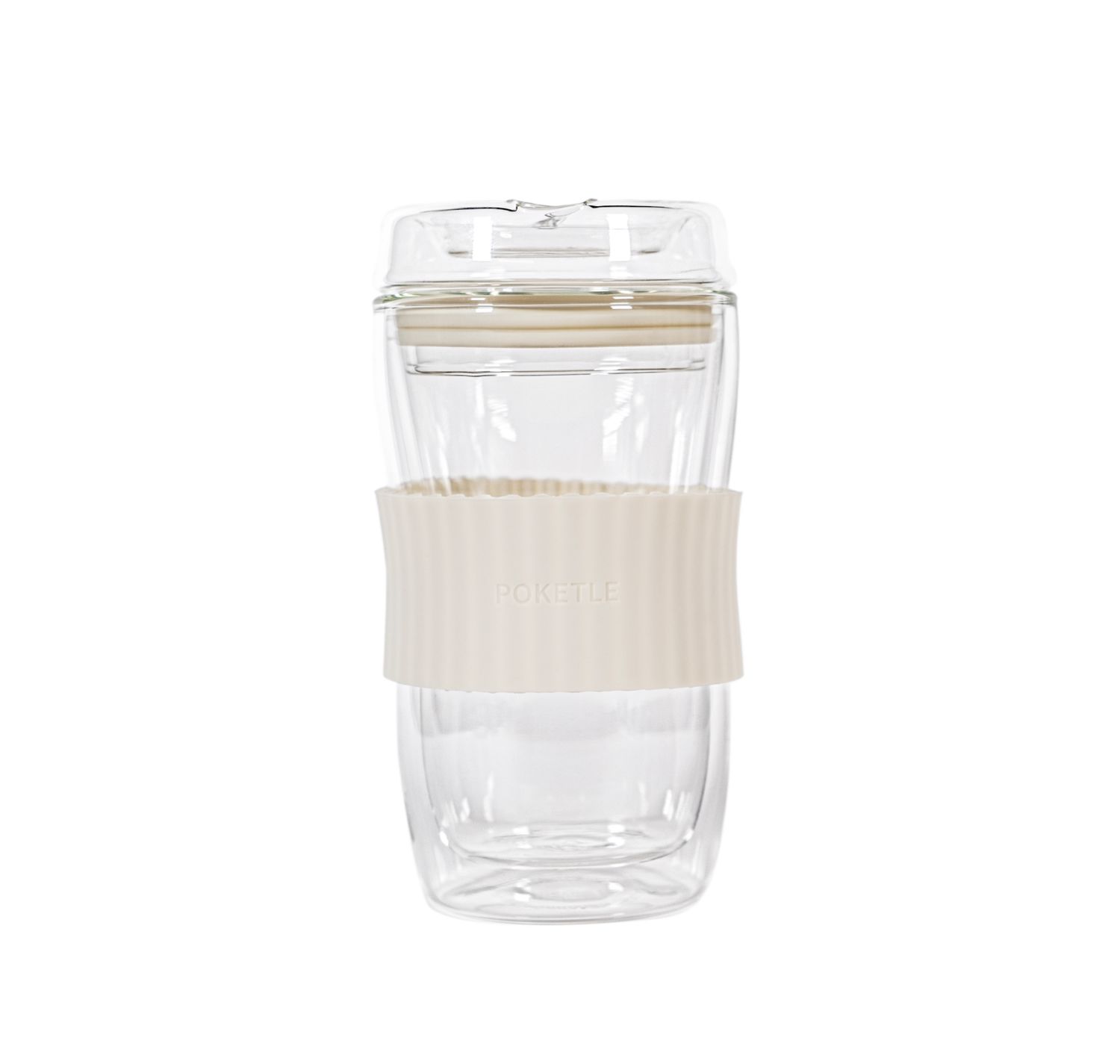 POKETLE All Glass Travel Mug - 330ml, Double-Wall Insulated, 3 Colors