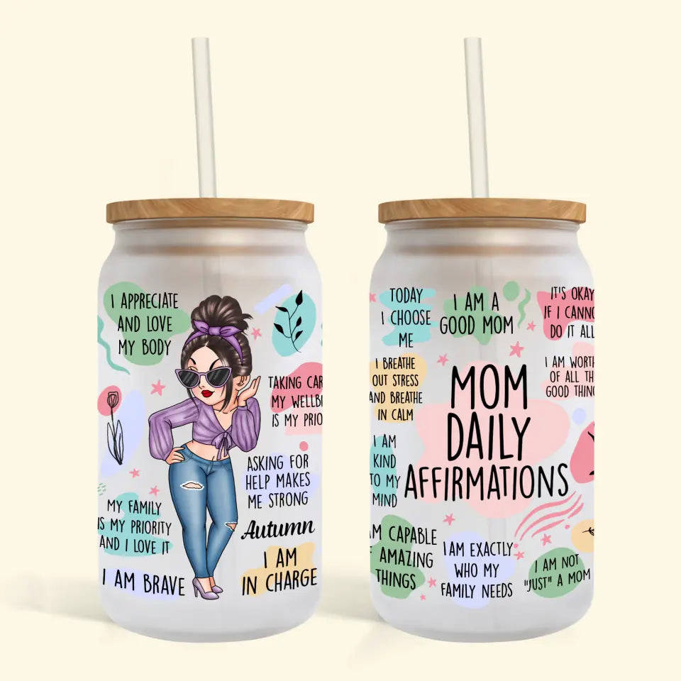 Personalized Custom Glass Can - Mothers Day, Birthday Gift For Mom, Grandma - Mom Daily Affirmations
