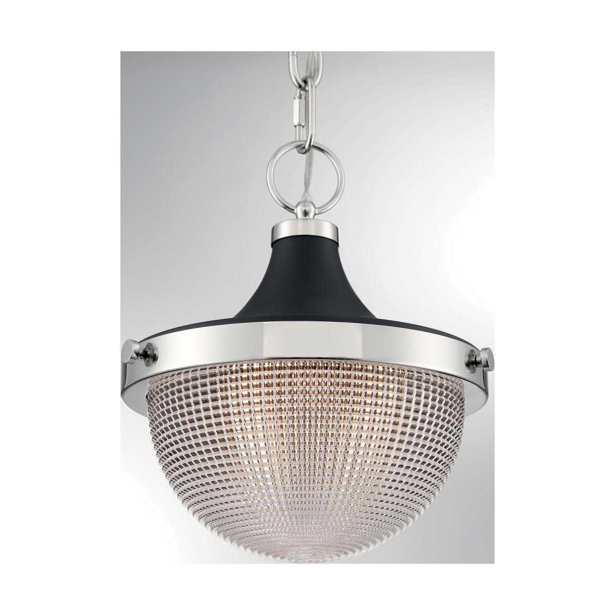 FARO 1 LIGHT SMALL PENDANT - Polished Nickel & Black Accents with Clear Prismatic Glass