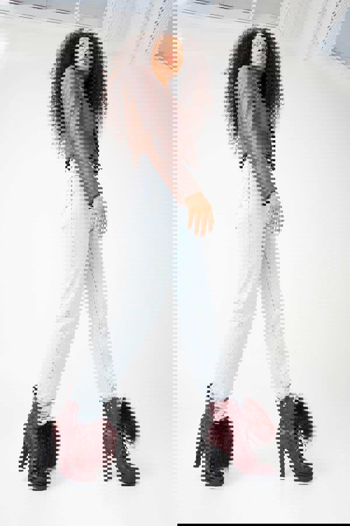 Melo Burgundy Leather Natural Mid Calf Platform Heel Women Boot