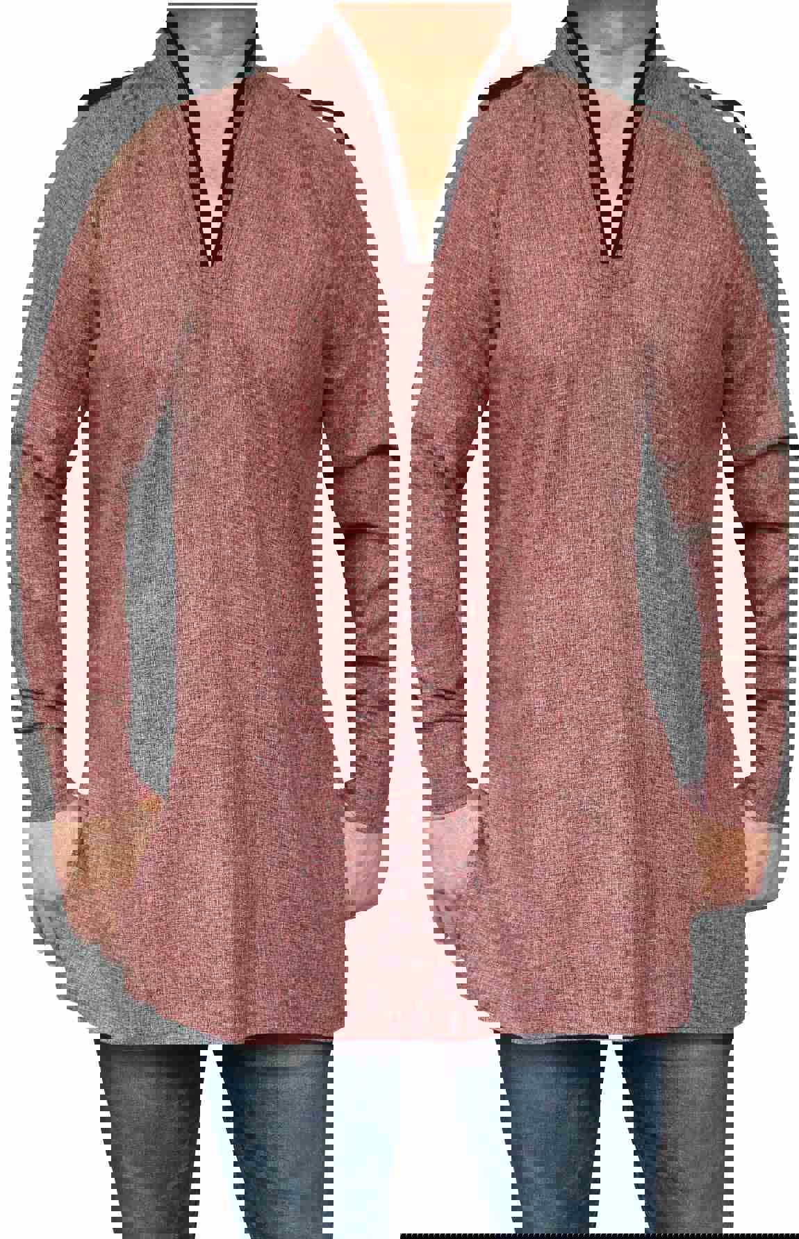 Men's Short Kurta Cotton Shirt - India Clothing (Maroon)