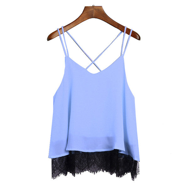 New Arrival Plain Wine Red Spaghetti Strap Lace Chiffon Camisole