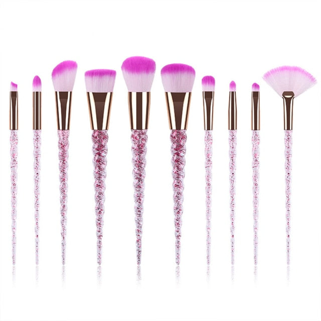 10pcs Spiral Colorful Soft Makeup Brushes Set - Professional Foundation Powder Blush Eyeshadow Fan Brush