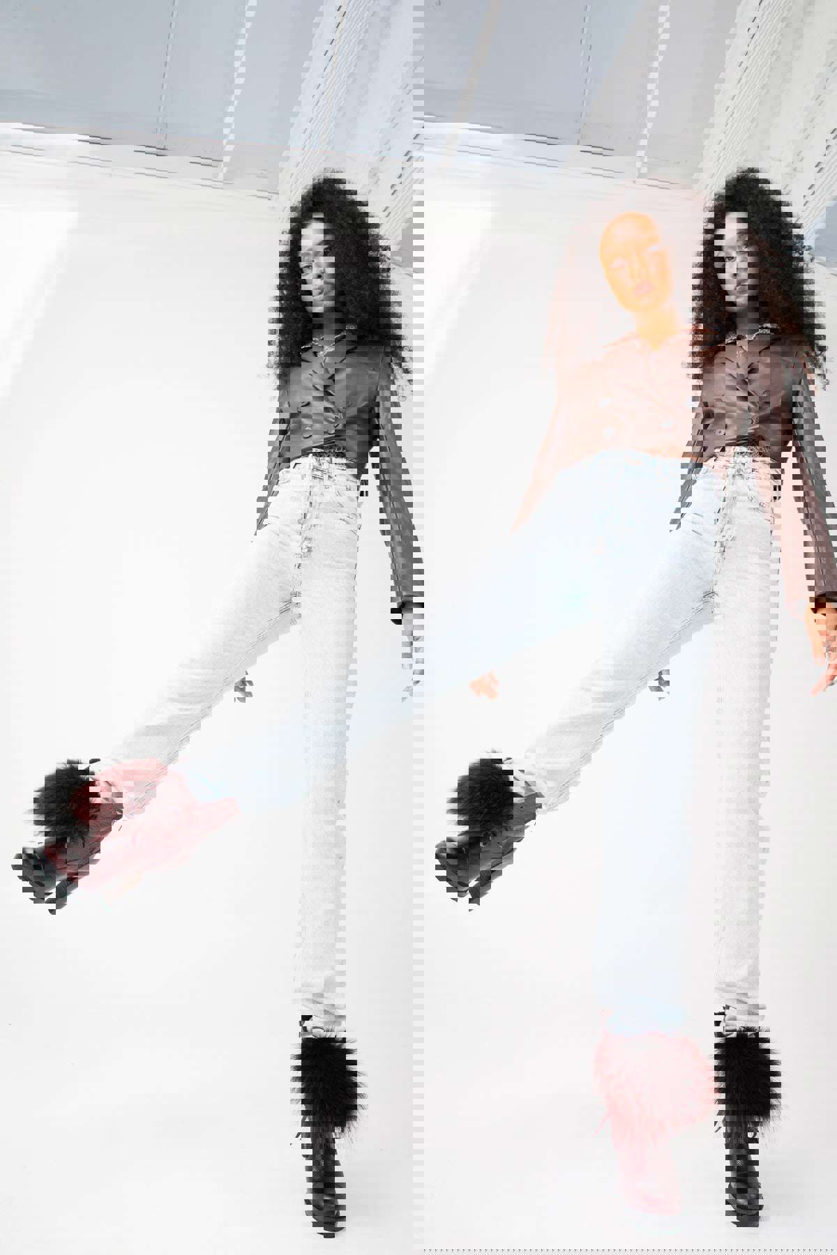 Melo Burgundy Leather Natural Mid Calf Platform Heel Women Boot