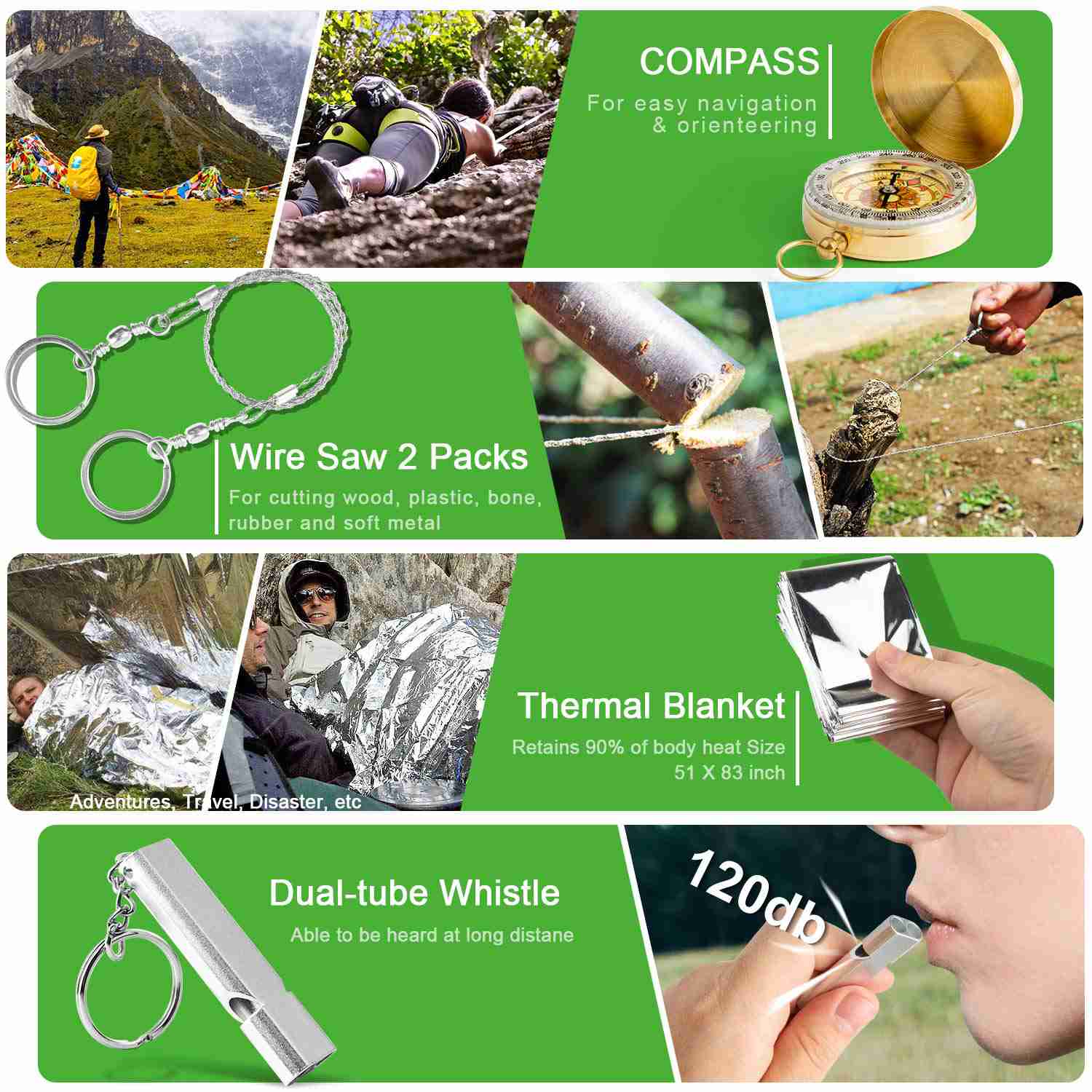 KOSIN 18 in 1 Emergency Survival Kit, Tactical Outdoor Gear for Adventure