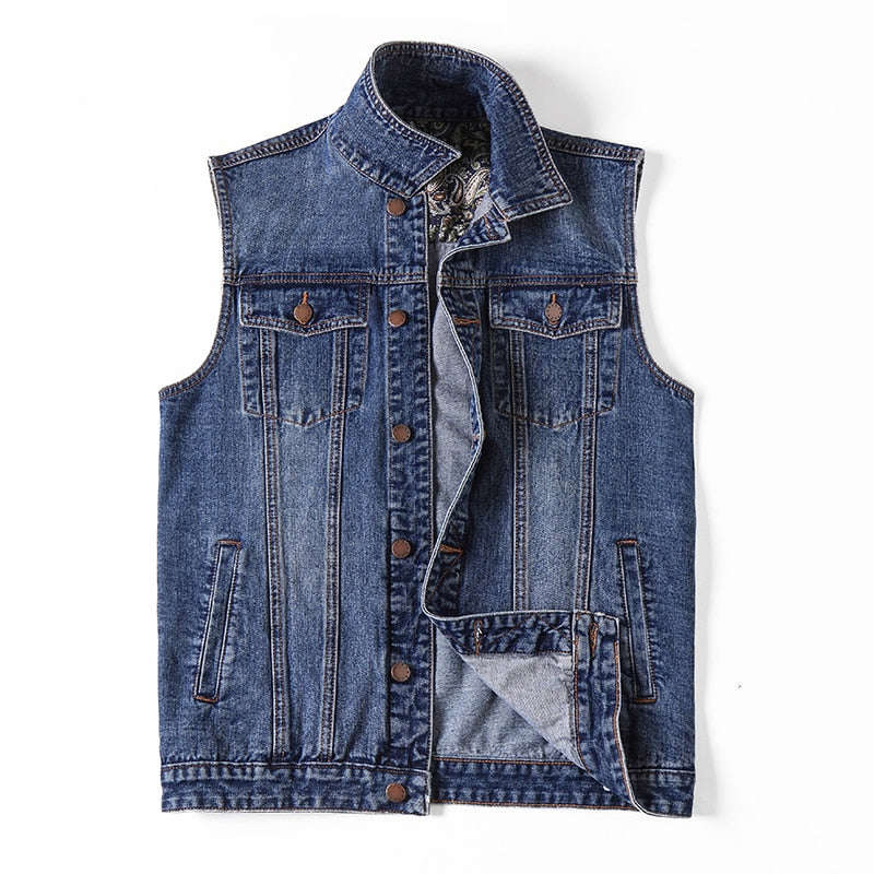 Mens Denim Vest Jacket - Large Size 6XL & 7XL, Casual Summer Fashion Waistcoat